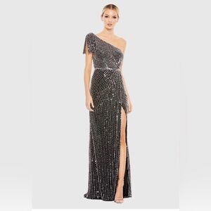 Pearl Embellished Soft Tie One Shoulder Gown